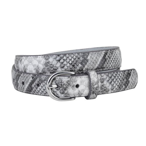 Grey Silver Snakeskin Print Leather Belt - Picture 1 of 2